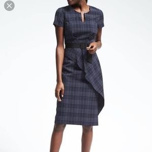Banana Republic Navy Plaid Belted Peplum Dress Sz0